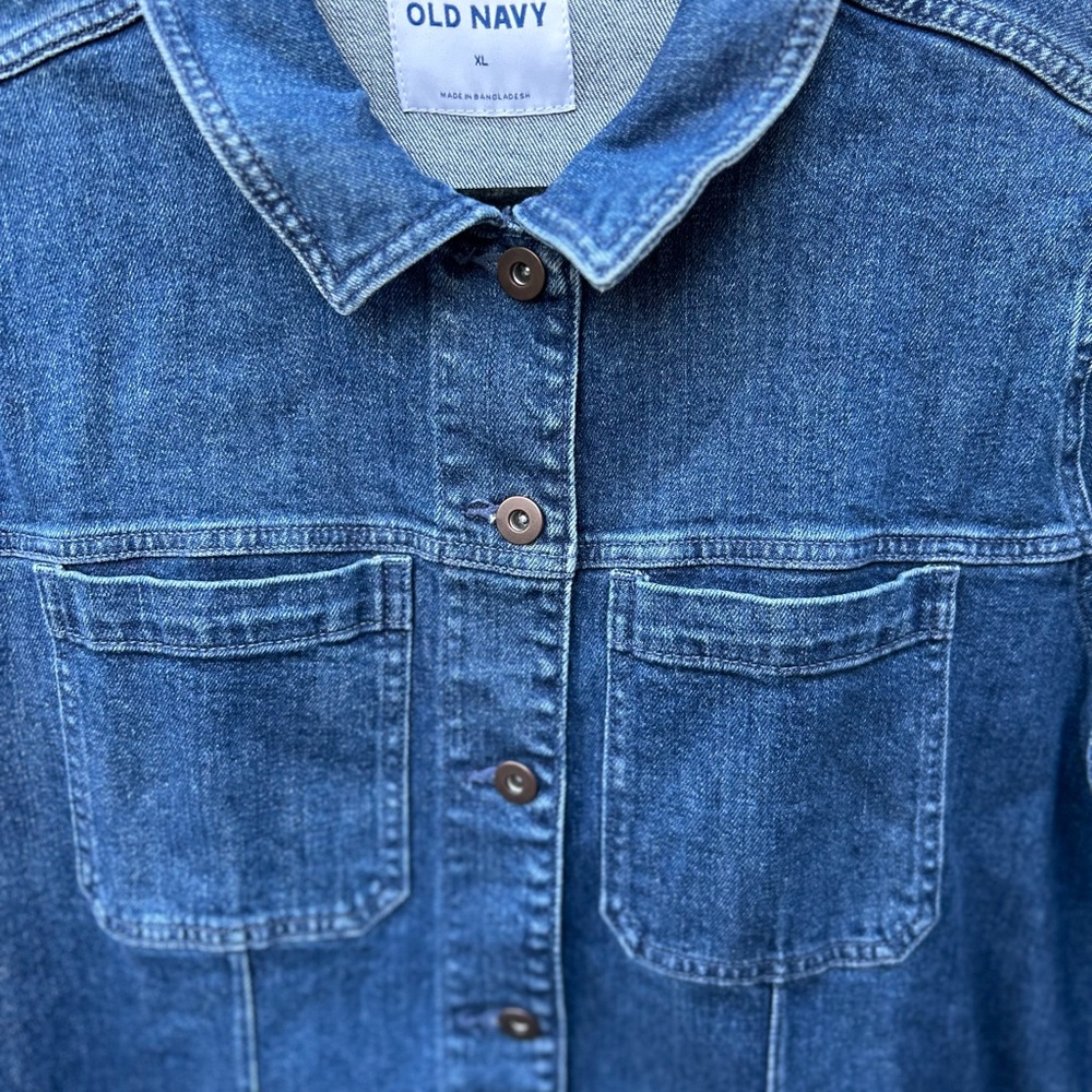 Old Navy Classic Blue Denim Utility Jean Jacket w Tie Belt size XL NWT 4 pockets - Picture 9 of 16